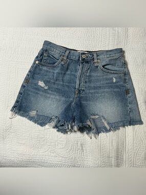 We The Free High-Waist Distressed Denim Shorts - Light Blue Size 27